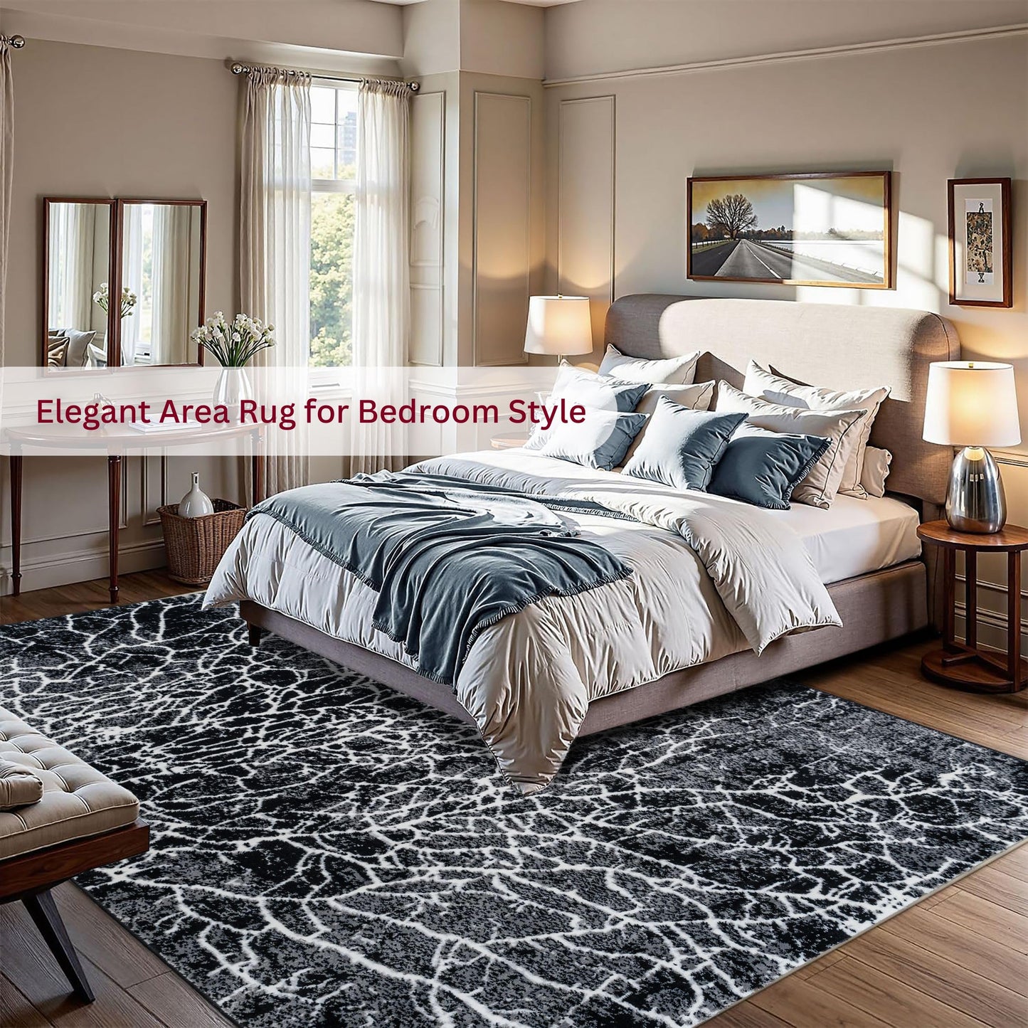 CoziRita Area Rugs for Living Room Carpet - Modern Abstract Rug for Dining Room, Carpet for Bedroom, Office - Non-Shedding Medium Pile Rugs for High Traffic Areas - Jute Backing - Black Lava