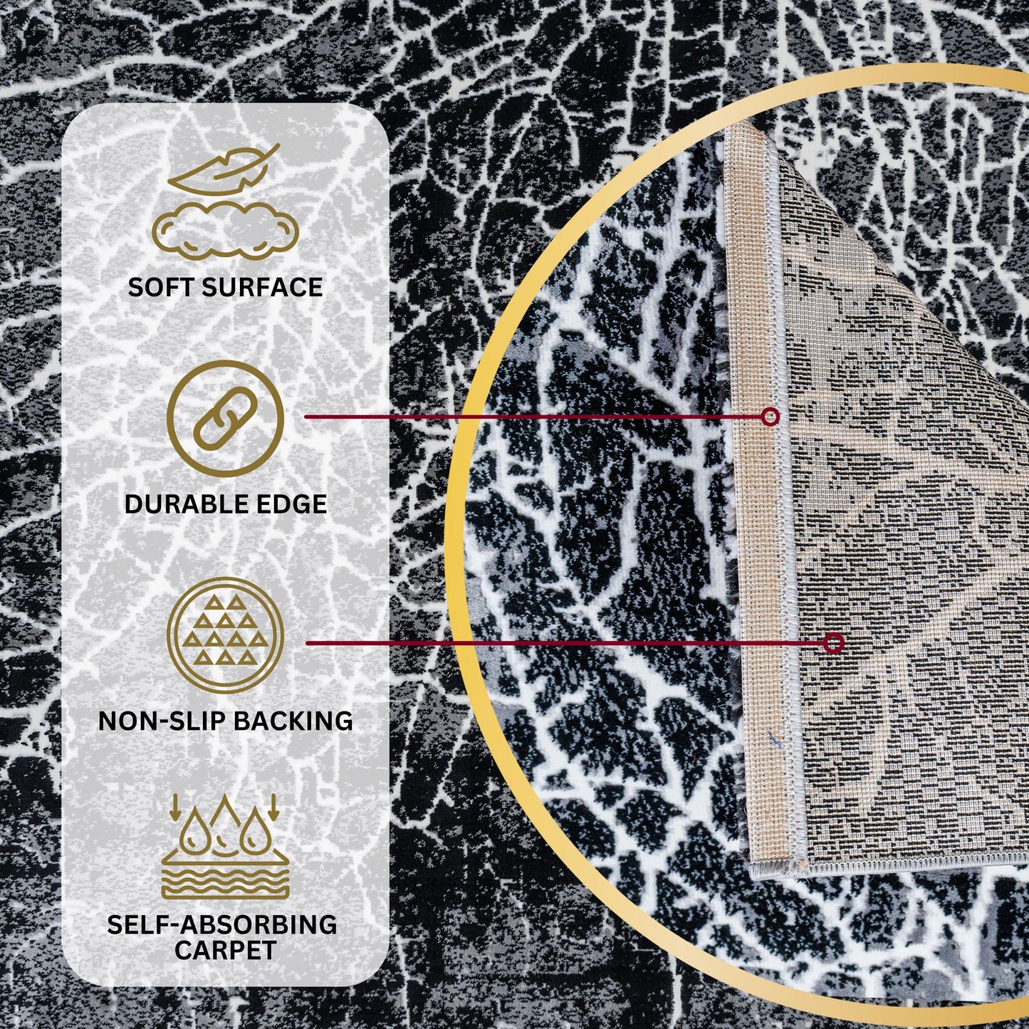 CoziRita Area Rugs for Living Room Carpet - Modern Abstract Rug for Dining Room, Carpet for Bedroom, Office - Non-Shedding Medium Pile Rugs for High Traffic Areas - Jute Backing - Black Lava