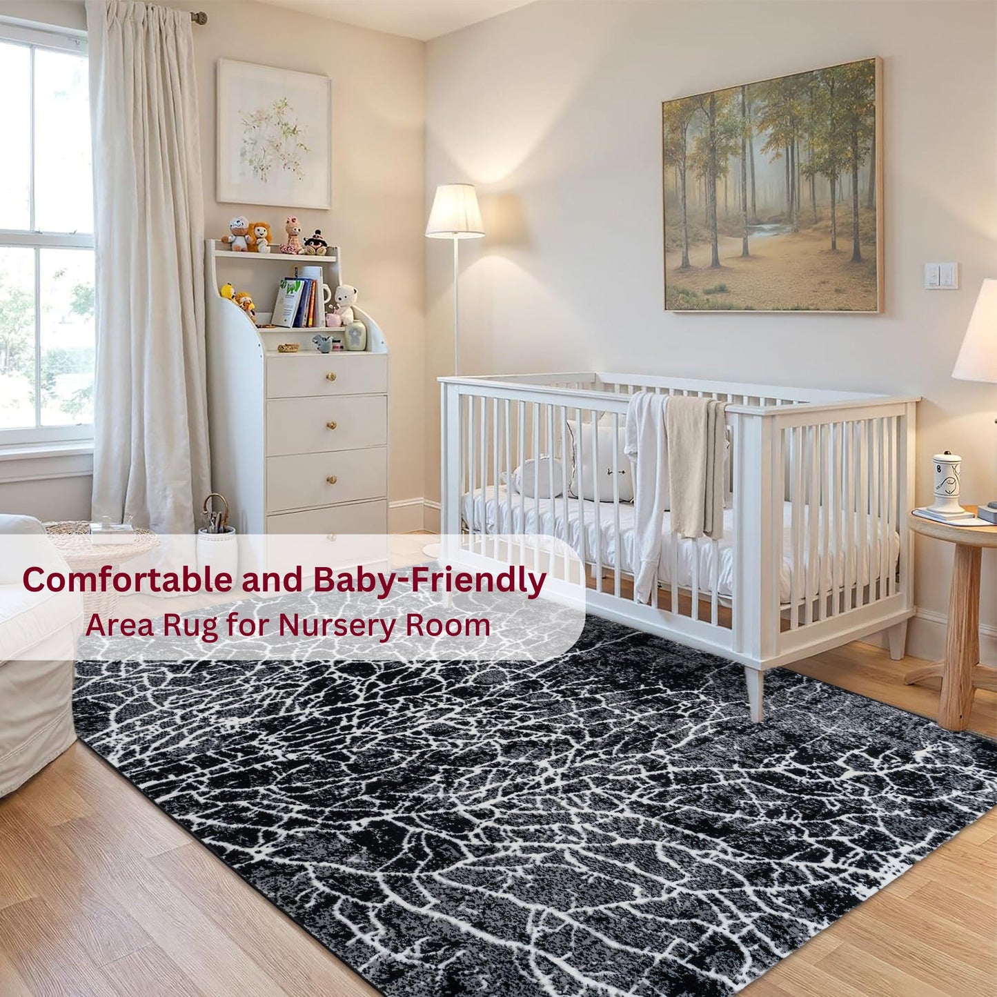 CoziRita Area Rugs for Living Room Carpet - Modern Abstract Rug for Dining Room, Carpet for Bedroom, Office - Non-Shedding Medium Pile Rugs for High Traffic Areas - Jute Backing - Black Lava