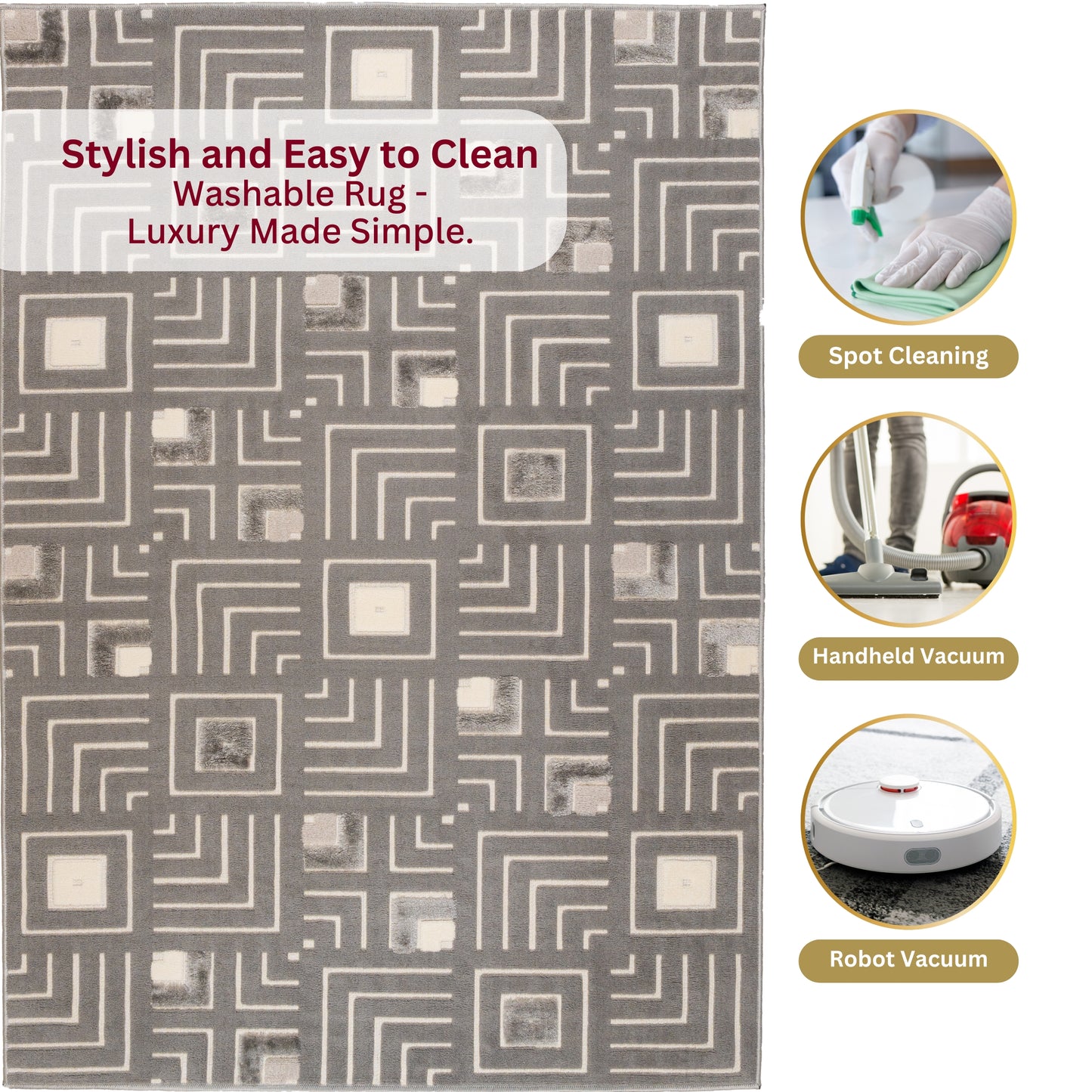 Stylish Gray Maze 5x7 sisal rug in a modern living room, designed for easy cleaning and everyday durability