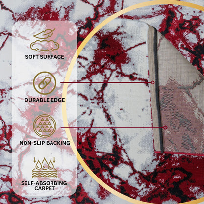 Dark Red Marble Medium-Pile Area Rug