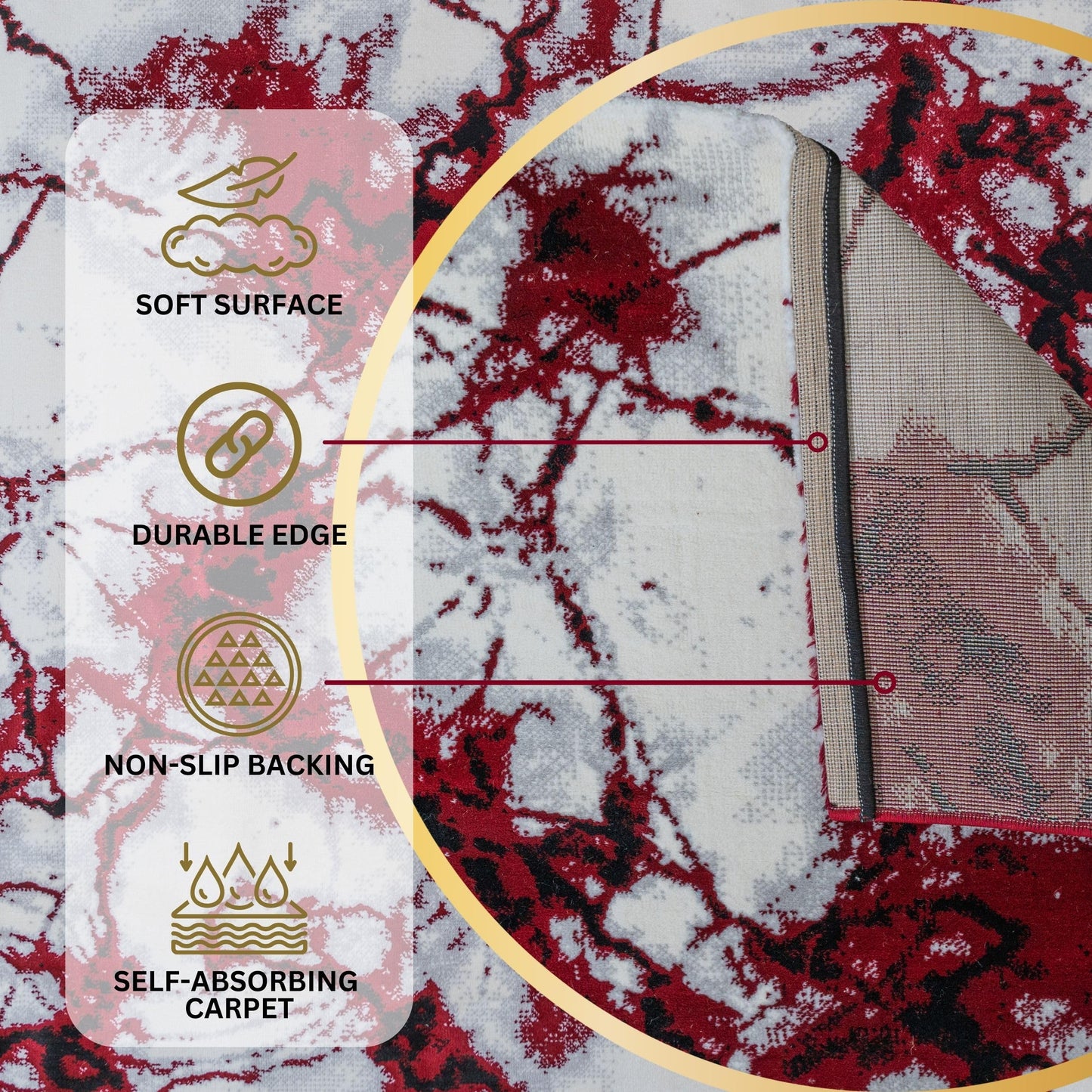 CoziRita Area Rugs for Living Room Carpet - Modern Abstract Rug for Dining Room, Carpet for Bedroom, Office - Non-Shedding Medium Pile Rugs for High Traffic Areas - Jute Backing - Red Marble