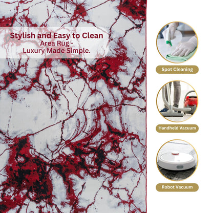 Dark Red Marble Medium-Pile Area Rug