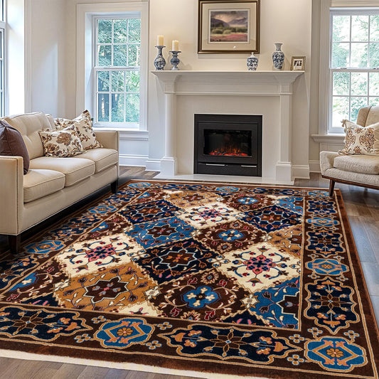CoziRita Area Rugs for Living Room Carpet - Vintage Rug, Mid Century Modern Stylish Home Decor Indoor Medium Pile Rugs for Bedroom, Dining, Kitchen - Pet Friendly, Easy-Care - Brown Majesty