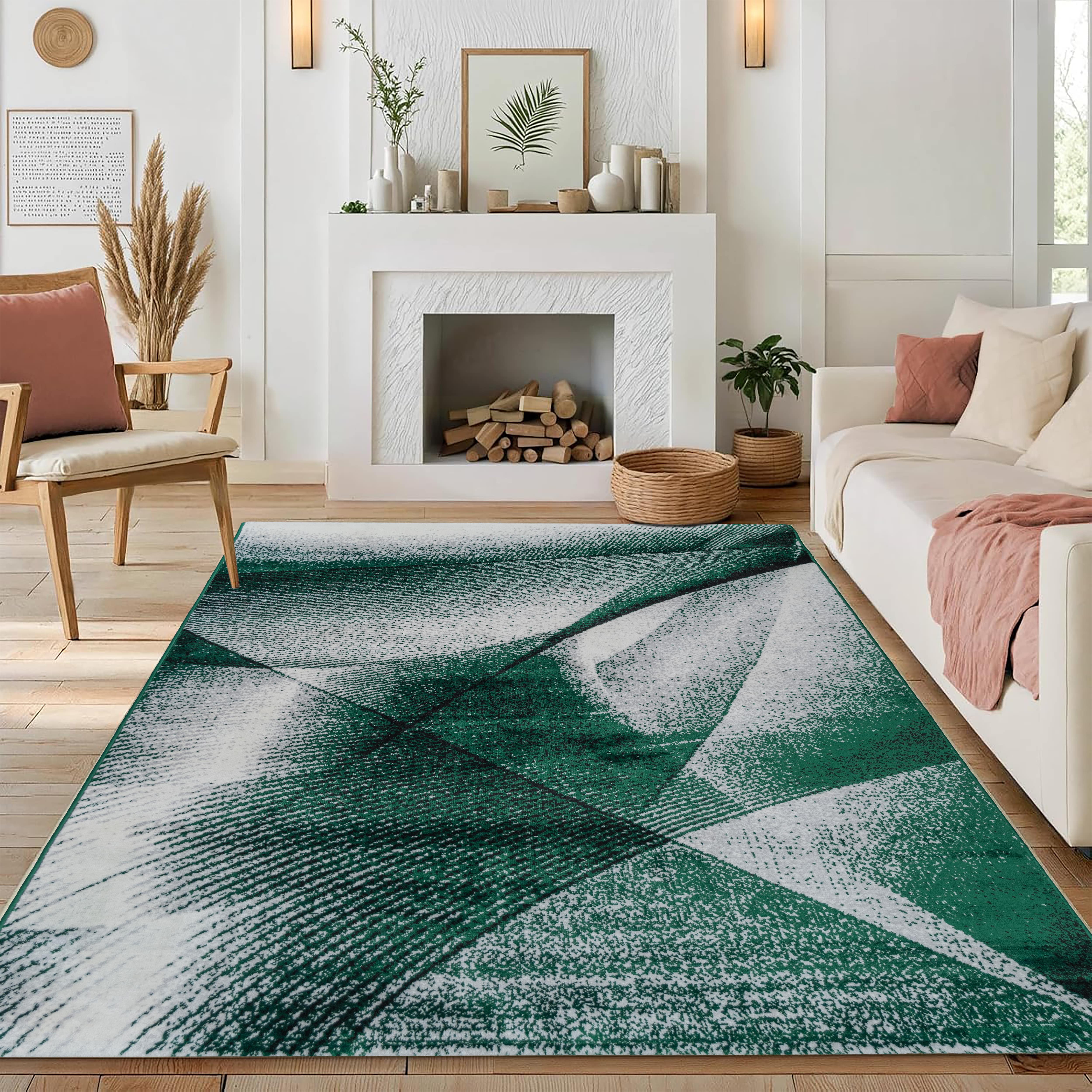 Green Cascade Turkish Rug – Thick, Washable, Durable Jute-Backed