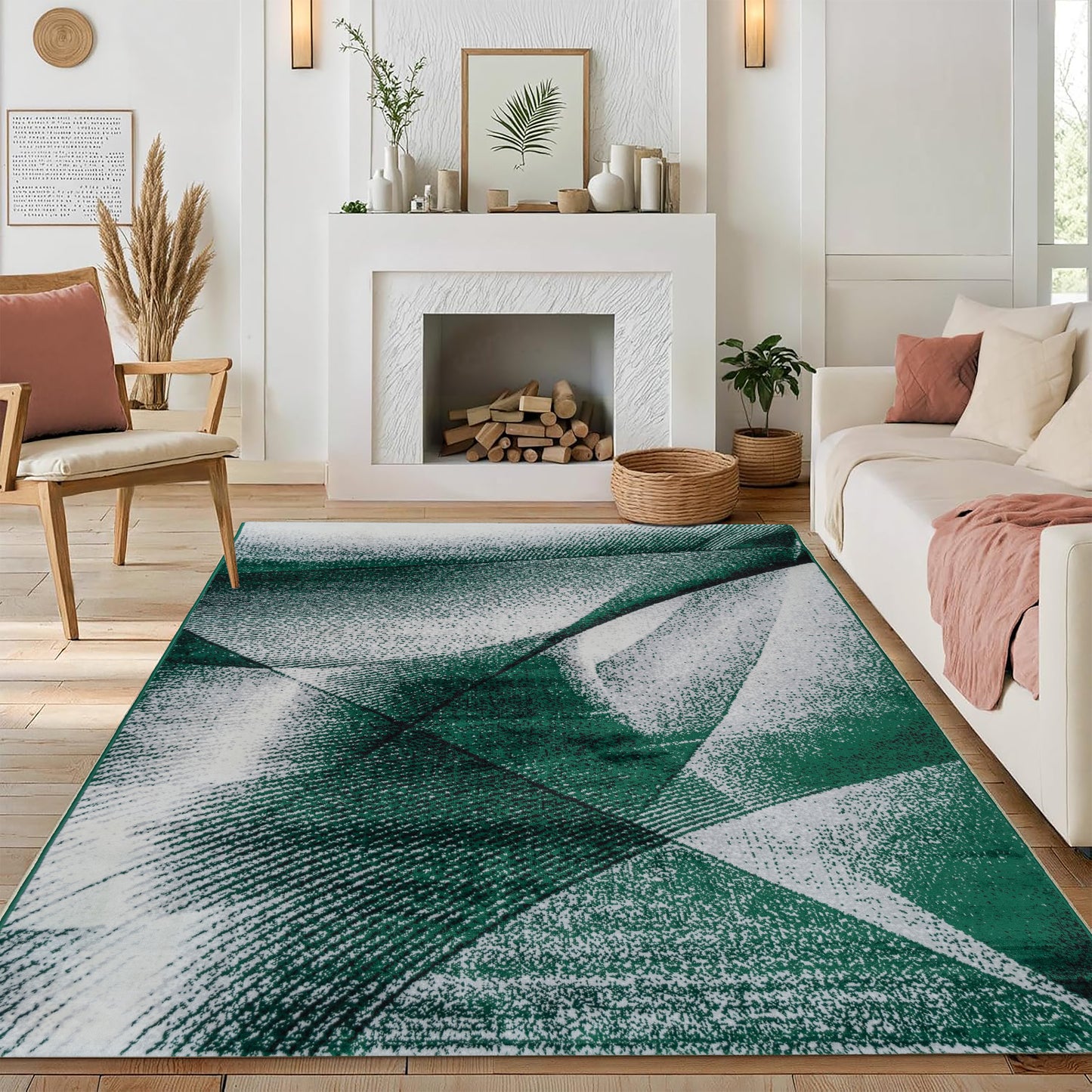 CoziRita Area Rugs for Living Room Carpet - Modern Abstract Rug for Dining Room, Carpet for Bedroom, Office - Non-Shedding Medium Pile Rugs for High Traffic Areas - Jute Backing - Green Cascade