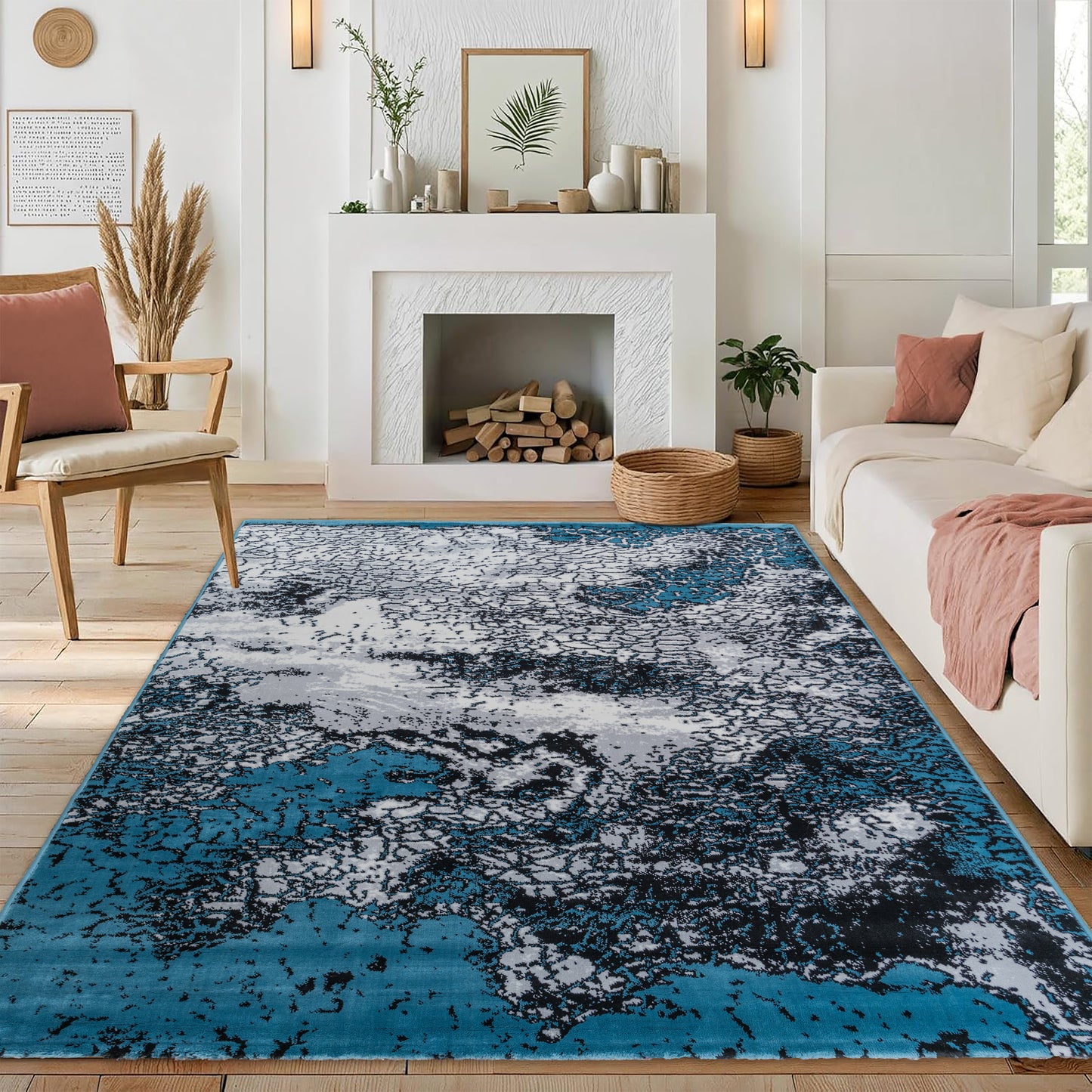 CoziRita Area Rugs for Living Room Carpet - Modern Abstract Rug for Dining Room, Carpet for Bedroom, Office - Non-Shedding Medium Pile Rugs for High Traffic Areas - Jute Backing - Blue Frozen