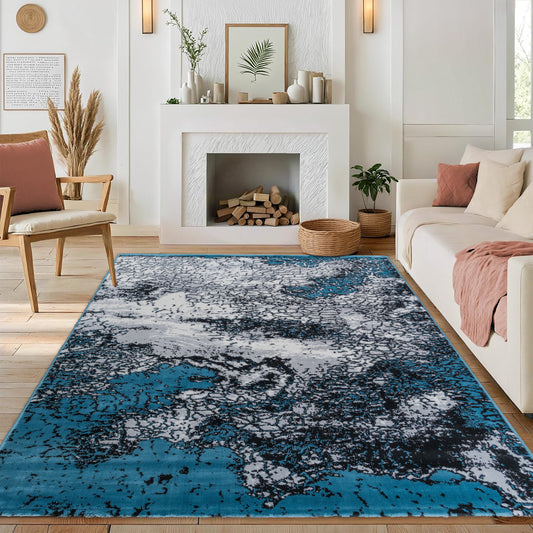 CoziRita Area Rugs for Living Room Carpet - Modern Abstract Rug for Dining Room, Carpet for Bedroom, Office - Non-Shedding Medium Pile Rugs for High Traffic Areas - Jute Backing - Blue Frozen