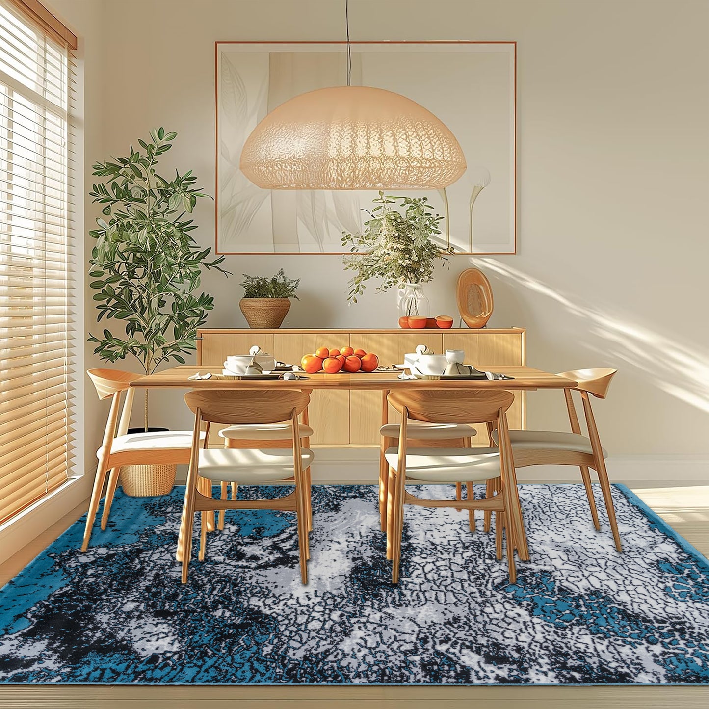 CoziRita Area Rugs for Living Room Carpet - Modern Abstract Rug for Dining Room, Carpet for Bedroom, Office - Non-Shedding Medium Pile Rugs for High Traffic Areas - Jute Backing - Blue Frozen