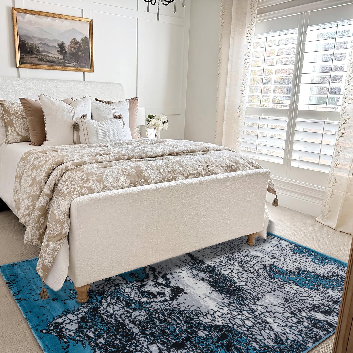 CoziRita Area Rugs for Living Room Carpet - Modern Abstract Rug for Dining Room, Carpet for Bedroom, Office - Non-Shedding Medium Pile Rugs for High Traffic Areas - Jute Backing - Blue Frozen