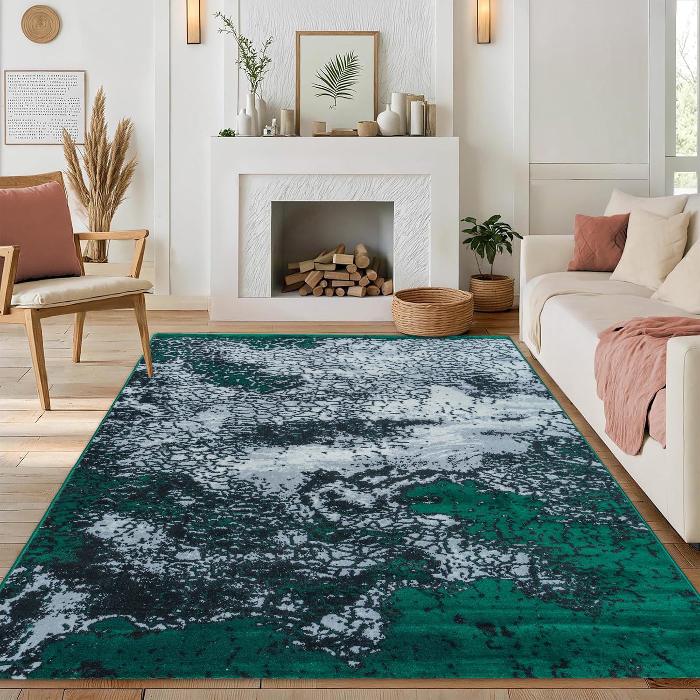 Green Frozen Medium-Pile Area Rug