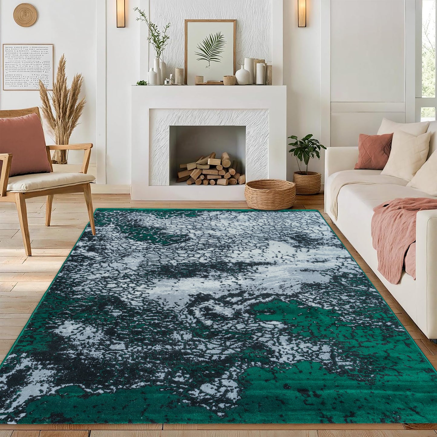 CoziRita Area Rugs for Living Room Carpet - Modern Abstract Rug for Dining Room, Carpet for Bedroom, Office - Non-Shedding Medium Pile Rugs for High Traffic Areas - Jute Backing - Green Frozen