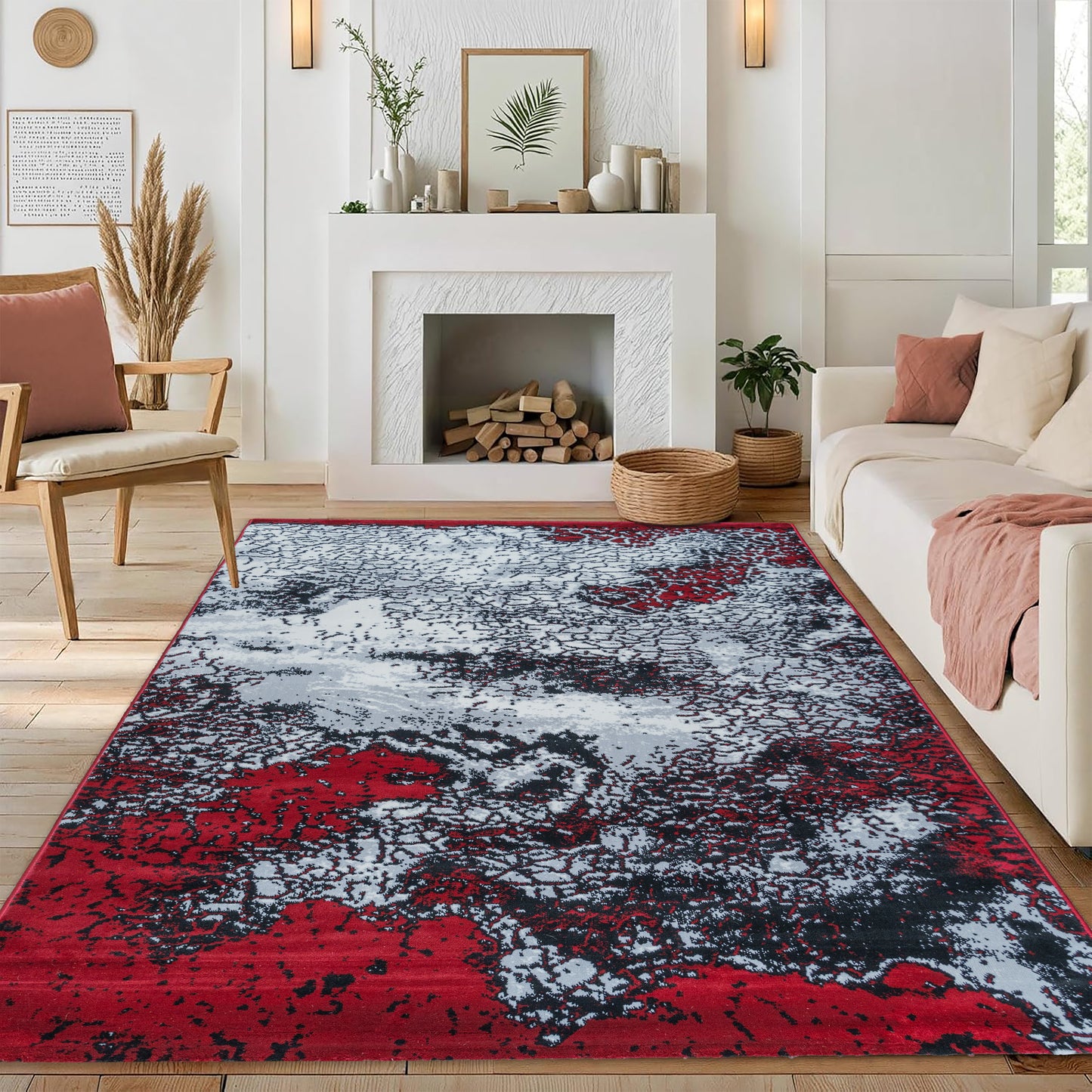 Red Frozen Medium-Pile Area Rug
