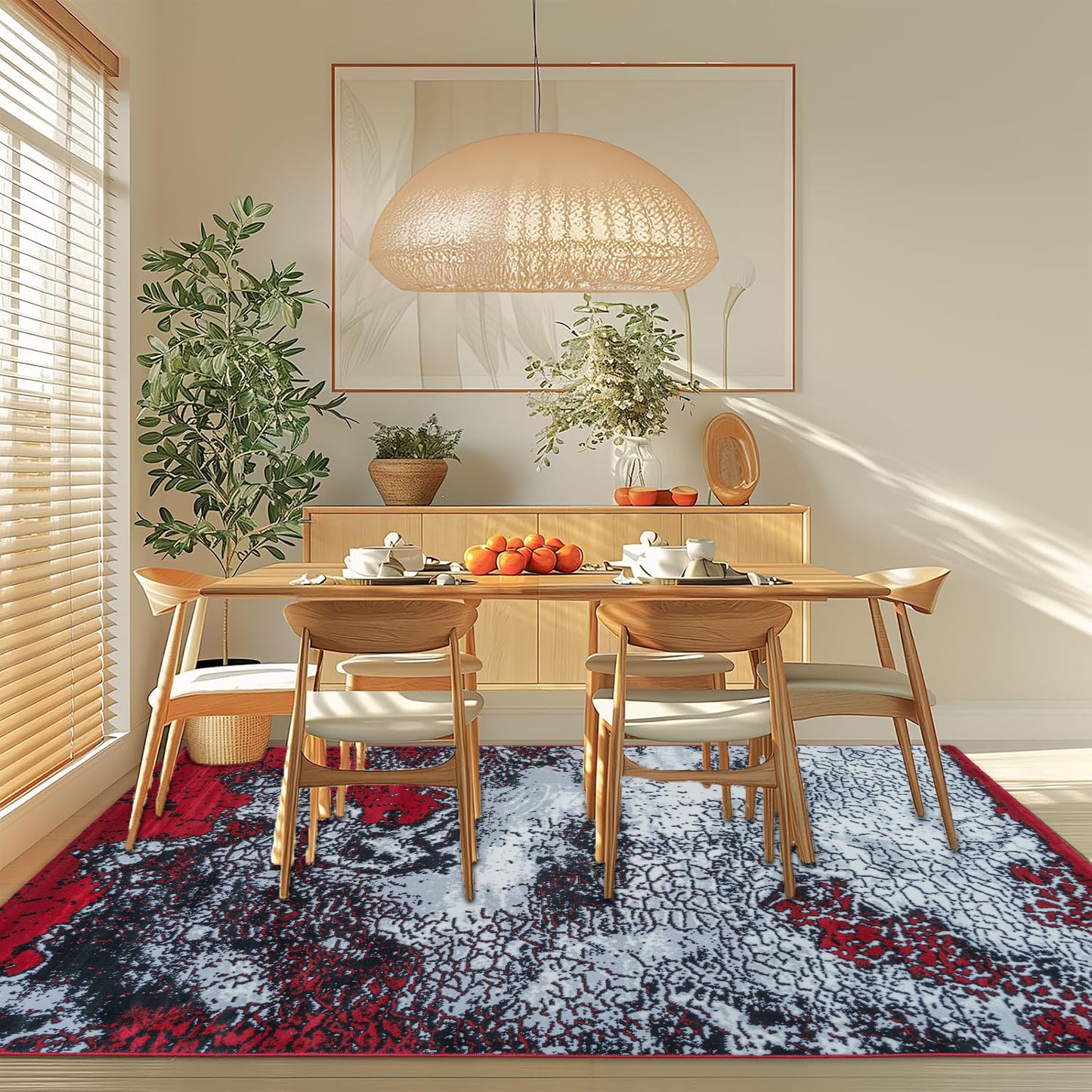 Red Frozen Medium-Pile Area Rug