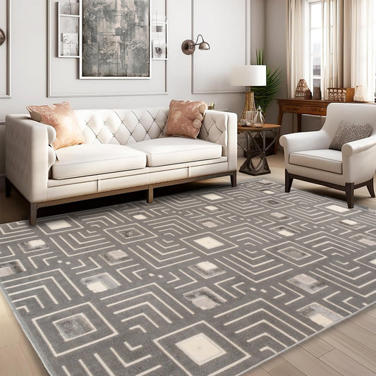 CoziRita Gray Maze 5x7 Sisal Rug — Neutral Cream Area Rug for Entryway, Bedroom, Kitchen, or Laundry Room — Textured Farmhouse Rug, Boho Rug for Bedroom & Living Room Decor