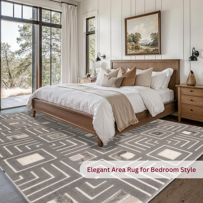 CoziRita Gray Maze 5x7 Sisal Rug — Neutral Cream Area Rug for Entryway, Bedroom, Kitchen, or Laundry Room — Textured Farmhouse Rug, Boho Rug for Bedroom & Living Room Decor