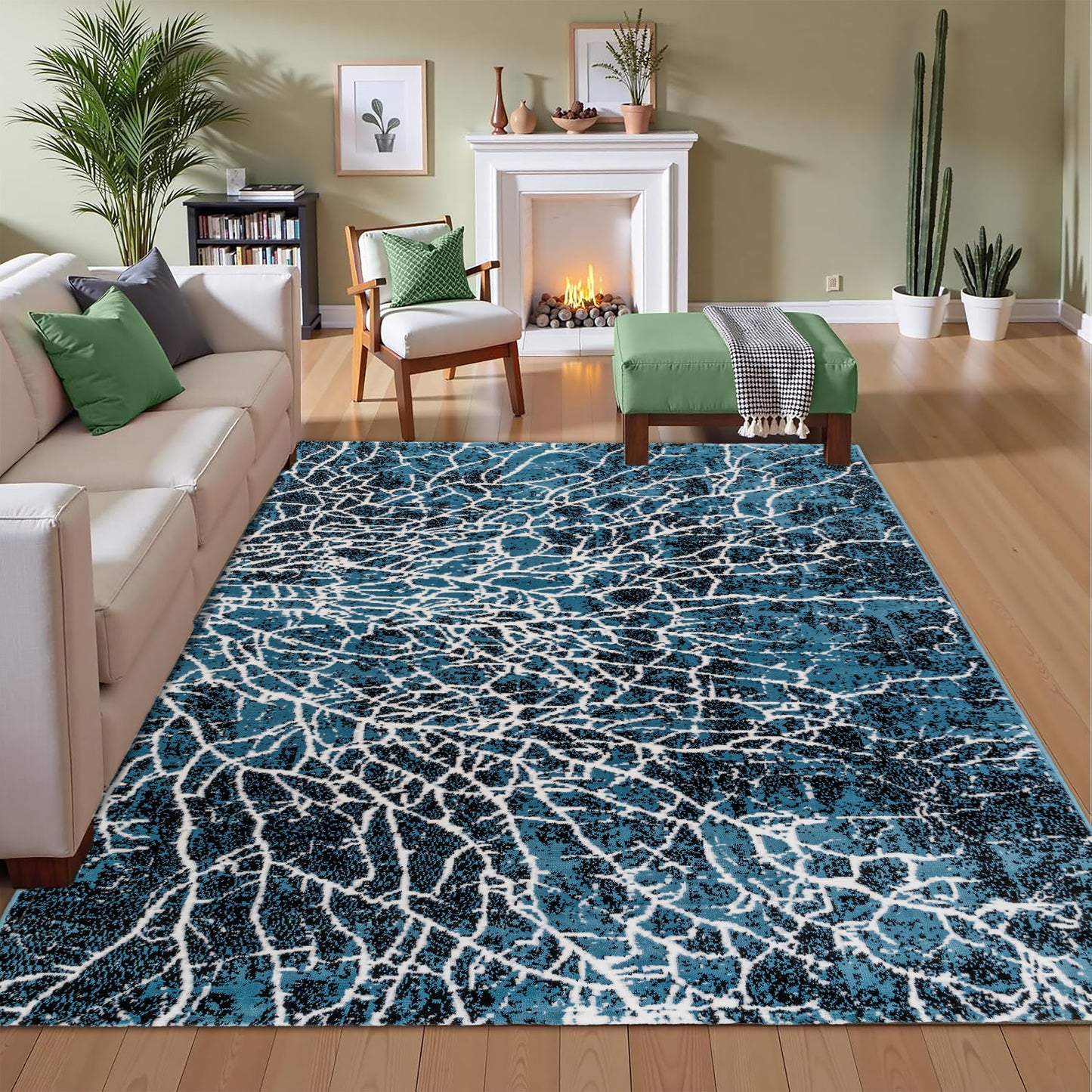 CoziRita Area Rugs for Living Room Carpet - Modern Abstract Rug for Dining Room, Carpet for Bedroom, Office - Non-Shedding Medium Pile Rugs for High Traffic Areas - Jute Backing - Blue Lava
