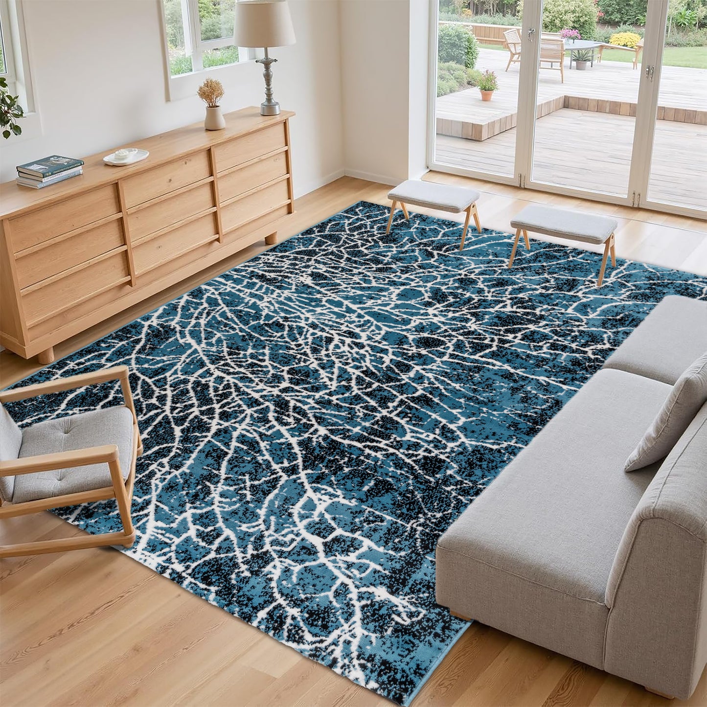 CoziRita Area Rugs for Living Room Carpet - Modern Abstract Rug for Dining Room, Carpet for Bedroom, Office - Non-Shedding Medium Pile Rugs for High Traffic Areas - Jute Backing - Blue Lava