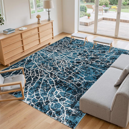 CoziRita Area Rugs for Living Room Carpet - Modern Abstract Rug for Dining Room, Carpet for Bedroom, Office - Non-Shedding Medium Pile Rugs for High Traffic Areas - Jute Backing - Blue Lava