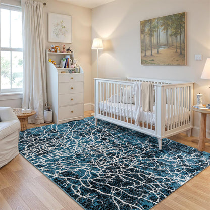 CoziRita Area Rugs for Living Room Carpet - Modern Abstract Rug for Dining Room, Carpet for Bedroom, Office - Non-Shedding Medium Pile Rugs for High Traffic Areas - Jute Backing - Blue Lava
