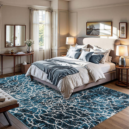 CoziRita Area Rugs for Living Room Carpet - Modern Abstract Rug for Dining Room, Carpet for Bedroom, Office - Non-Shedding Medium Pile Rugs for High Traffic Areas - Jute Backing - Blue Lava