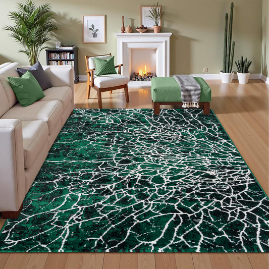 CoziRita Area Rugs for Living Room Carpet - Modern Abstract Rug for Dining Room, Carpet for Bedroom, Office - Non-Shedding Medium Pile Rugs for High Traffic Areas - Jute Backing - Green Lava
