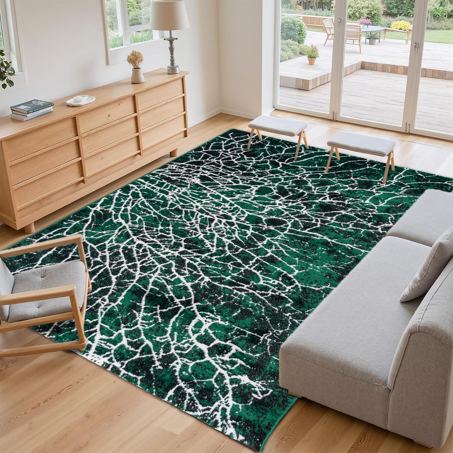 CoziRita Area Rugs for Living Room Carpet - Modern Abstract Rug for Dining Room, Carpet for Bedroom, Office - Non-Shedding Medium Pile Rugs for High Traffic Areas - Jute Backing - Green Lava