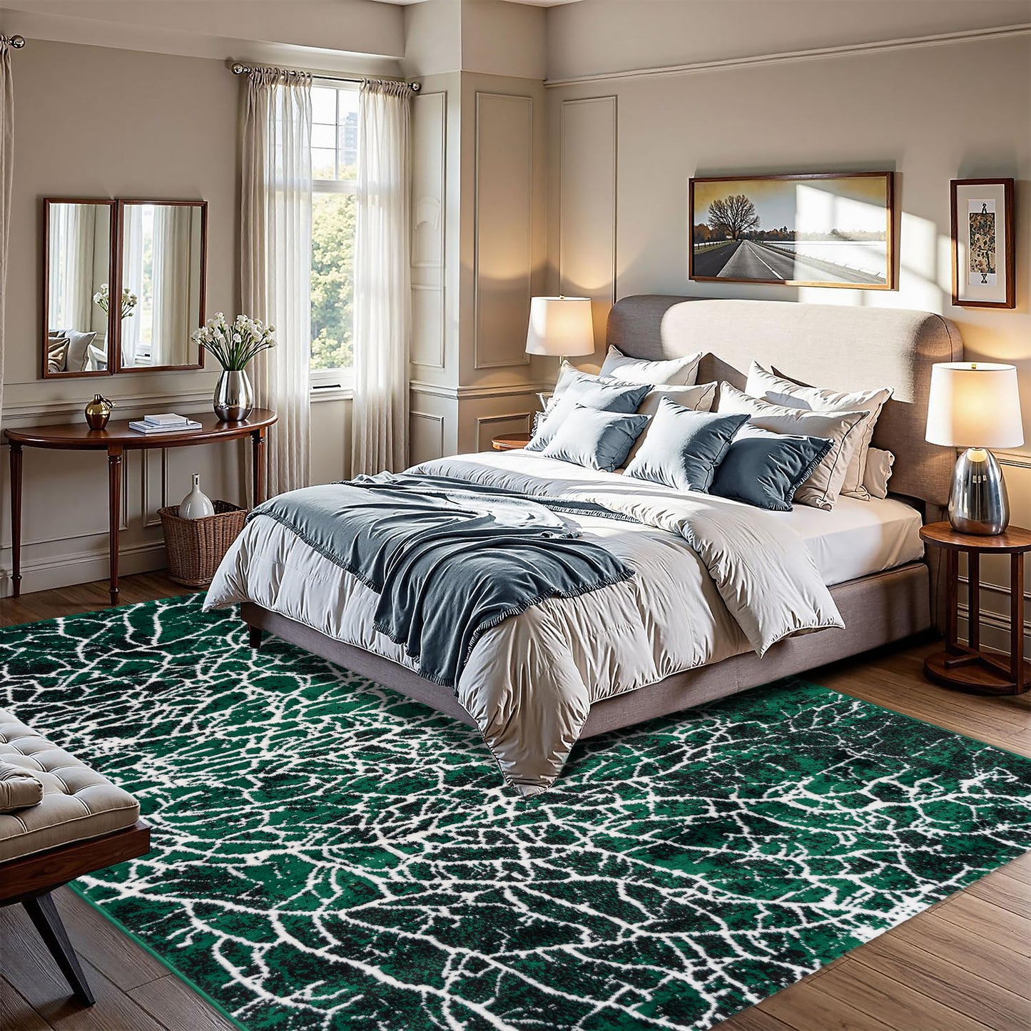 CoziRita Area Rugs for Living Room Carpet - Modern Abstract Rug for Dining Room, Carpet for Bedroom, Office - Non-Shedding Medium Pile Rugs for High Traffic Areas - Jute Backing - Green Lava