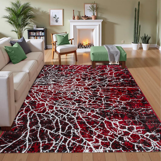 CoziRita Area Rugs for Living Room Carpet - Modern Abstract Rug for Dining Room, Carpet for Bedroom, Office - Non-Shedding Medium Pile Rugs for High Traffic Areas - Jute Backing - Red Lava