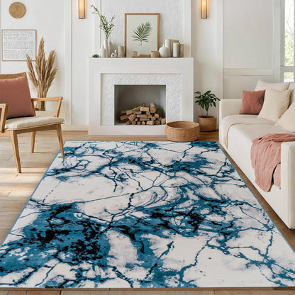 CoziRita Area Rugs for Living Room Carpet - Modern Abstract Rug for Dining Room, Carpet for Bedroom, Office - Non-Shedding Medium Pile Rugs for High Traffic Areas - Jute Backing - Blue Marble