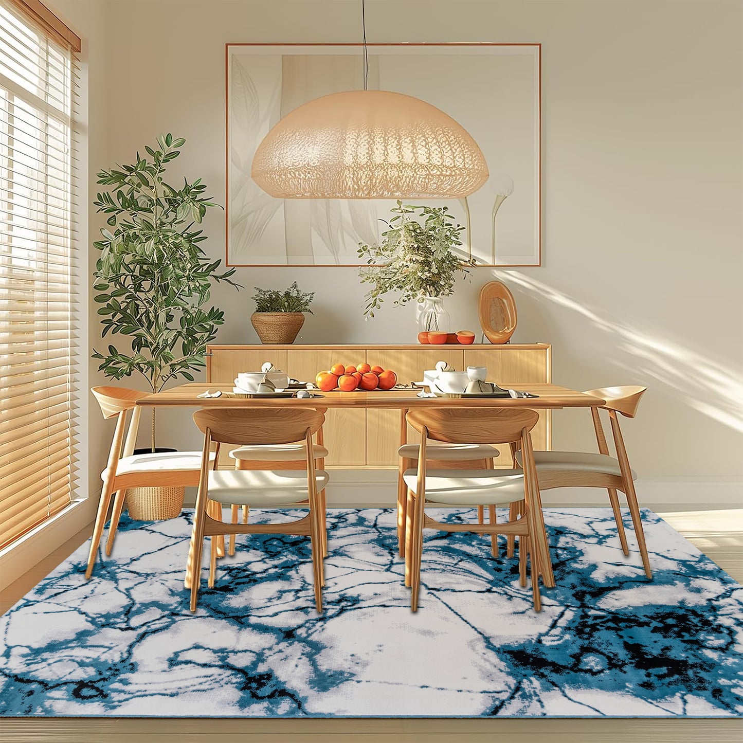CoziRita Area Rugs for Living Room Carpet - Modern Abstract Rug for Dining Room, Carpet for Bedroom, Office - Non-Shedding Medium Pile Rugs for High Traffic Areas - Jute Backing - Blue Marble