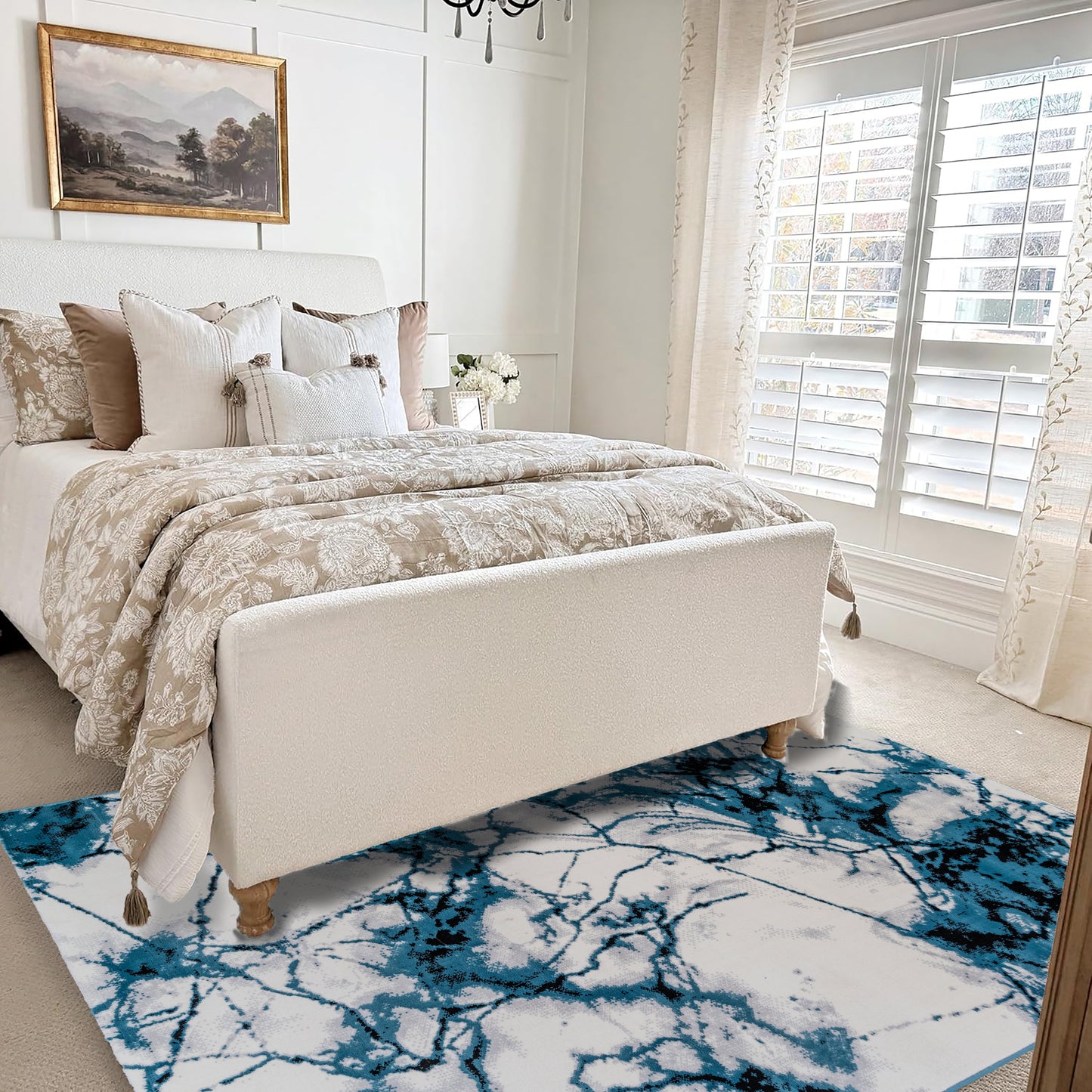 CoziRita Area Rugs for Living Room Carpet - Modern Abstract Rug for Dining Room, Carpet for Bedroom, Office - Non-Shedding Medium Pile Rugs for High Traffic Areas - Jute Backing - Blue Marble