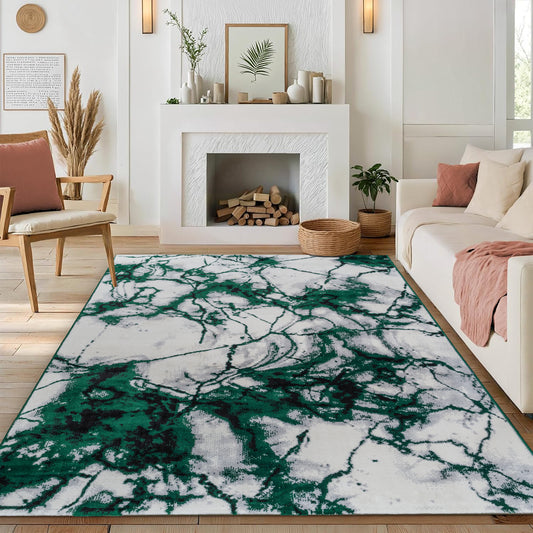 CoziRita Area Rugs for Living Room Carpet - Modern Abstract Rug for Dining Room, Carpet for Bedroom, Office - Non-Shedding Medium Pile Rugs for High Traffic Areas - Jute Backing - Green Marble