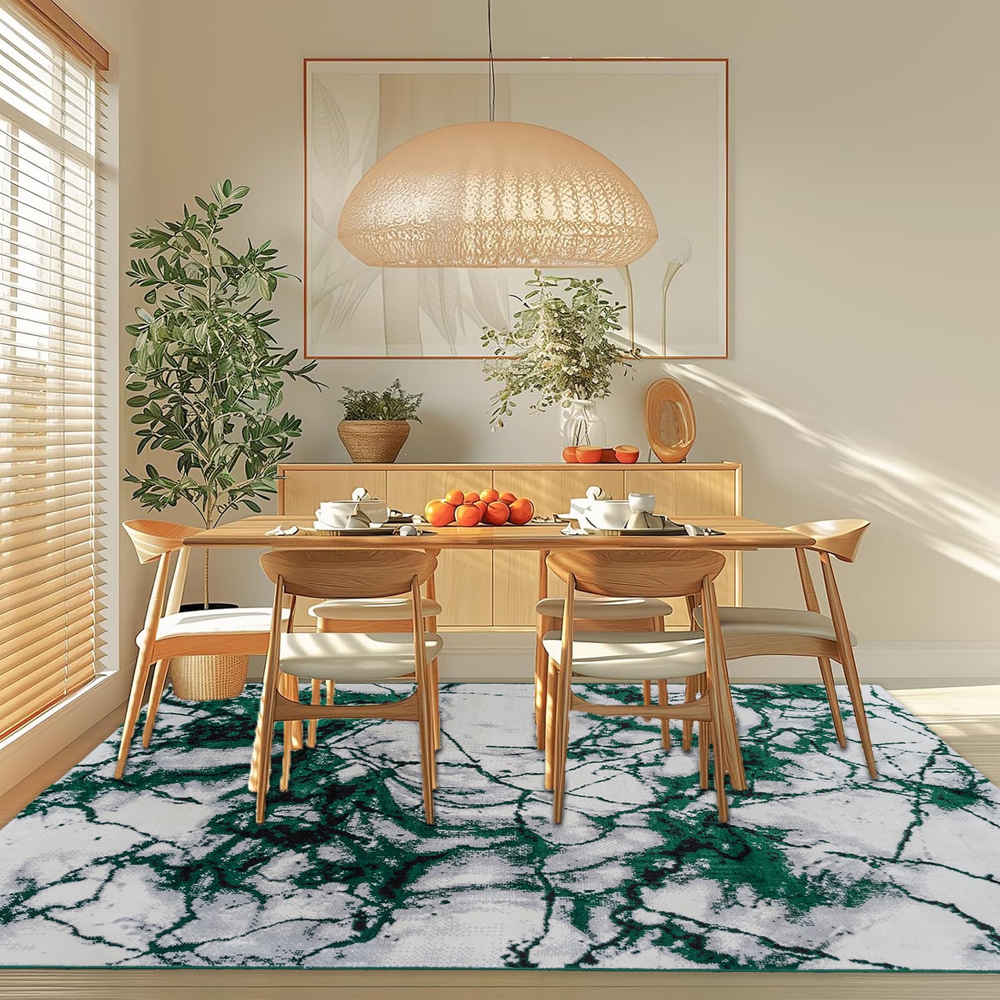 CoziRita Area Rugs for Living Room Carpet - Modern Abstract Rug for Dining Room, Carpet for Bedroom, Office - Non-Shedding Medium Pile Rugs for High Traffic Areas - Jute Backing - Green Marble
