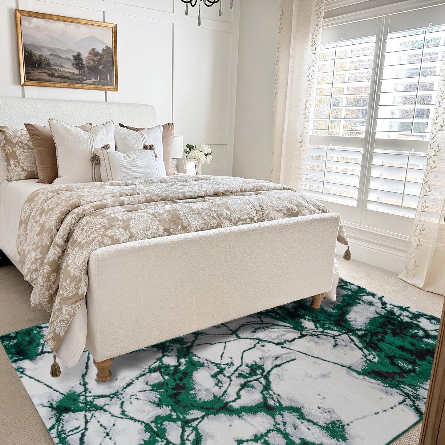 CoziRita Area Rugs for Living Room Carpet - Modern Abstract Rug for Dining Room, Carpet for Bedroom, Office - Non-Shedding Medium Pile Rugs for High Traffic Areas - Jute Backing - Green Marble