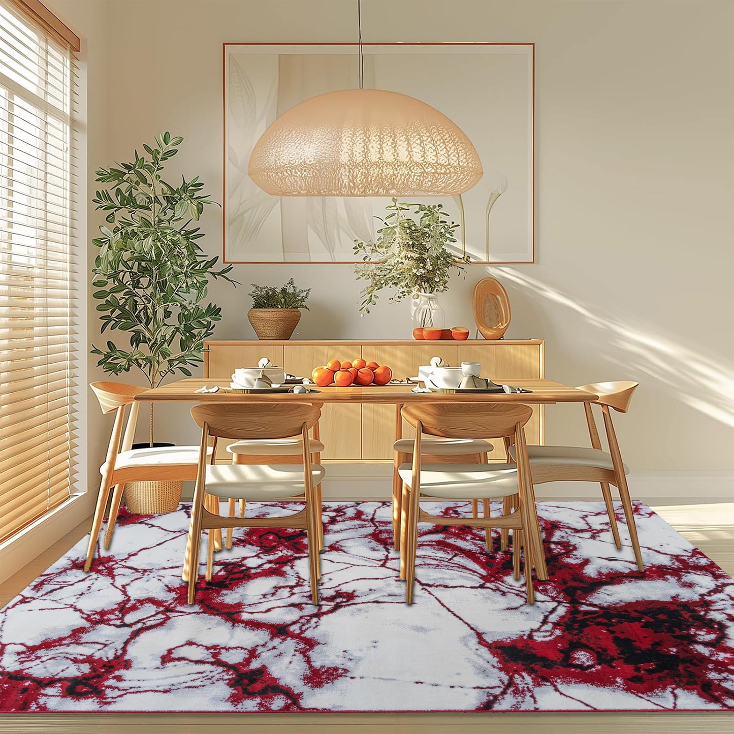 Dark Red Marble Medium-Pile Area Rug