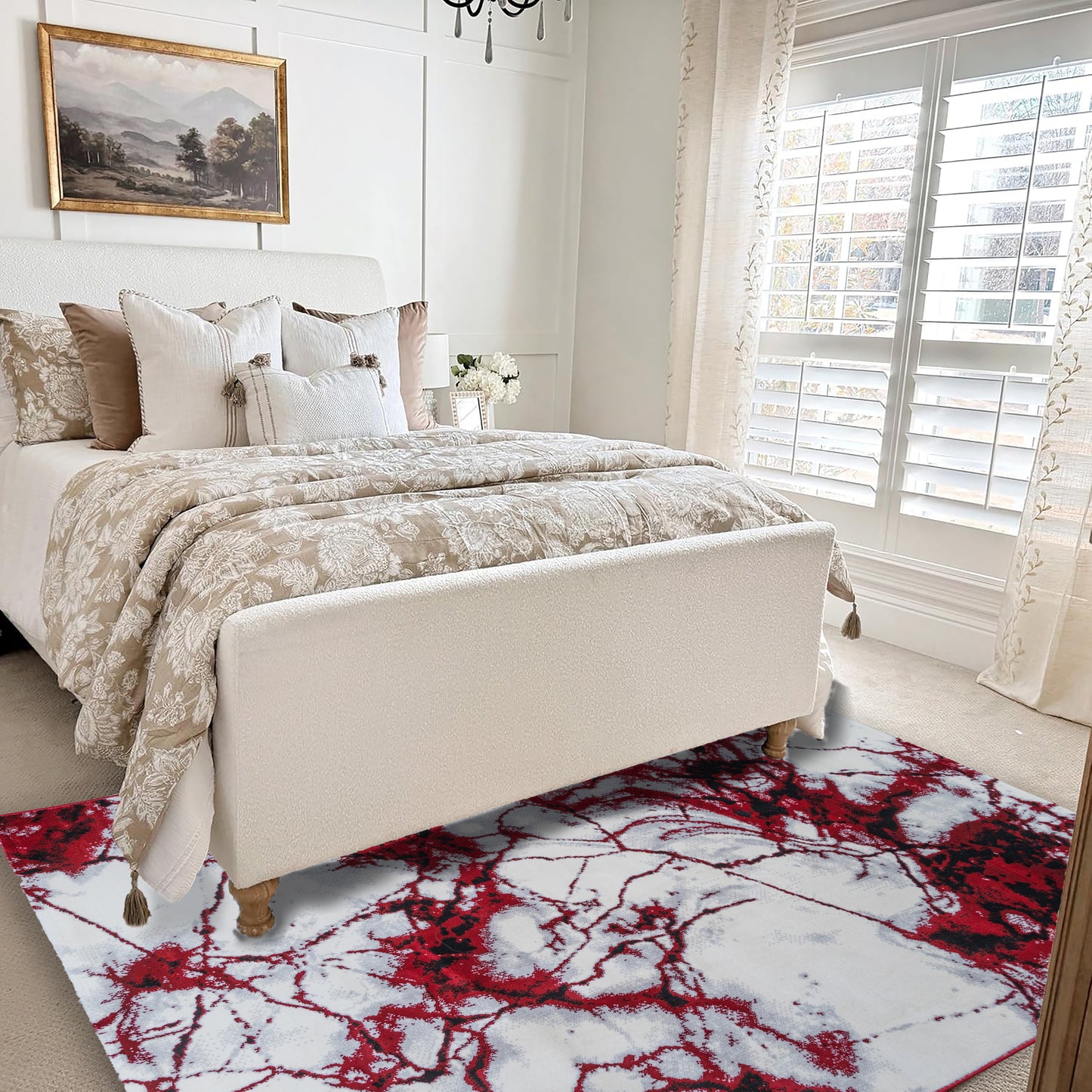 CoziRita Area Rugs for Living Room Carpet - Modern Abstract Rug for Dining Room, Carpet for Bedroom, Office - Non-Shedding Medium Pile Rugs for High Traffic Areas - Jute Backing - Red Marble