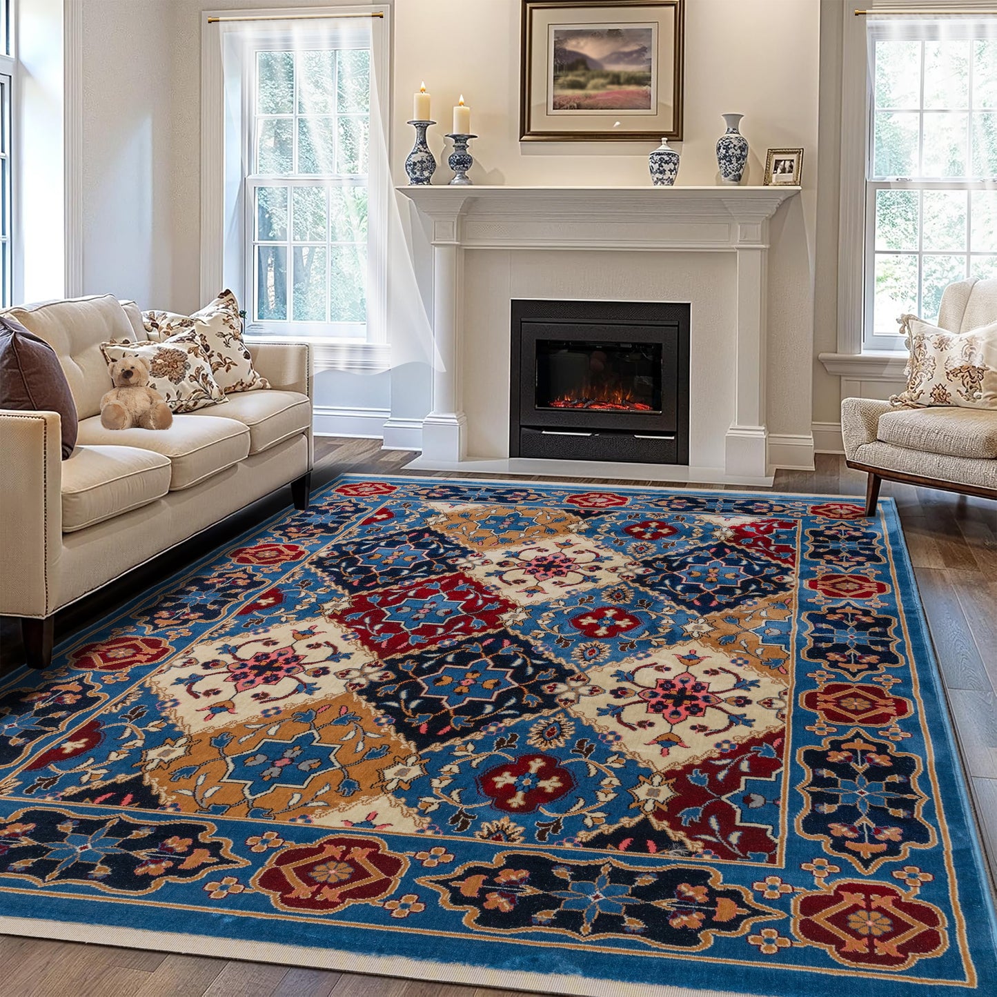 CoziRita Area Rugs for Living Room Carpet - Vintage Rug, Mid Century Modern Stylish Home Decor Indoor Medium Pile Rugs for Bedroom, Dining, Kitchen - Pet Friendly, Easy-Care - Blue Majesty