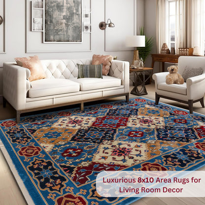 CoziRita Area Rugs for Living Room Carpet - Vintage Rug, Mid Century Modern Stylish Home Decor Indoor Medium Pile Rugs for Bedroom, Dining, Kitchen - Pet Friendly, Easy-Care - Blue Majesty