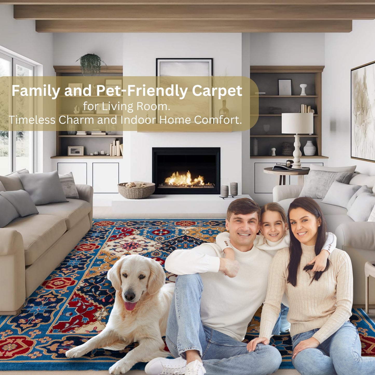 CoziRita Area Rugs for Living Room Carpet - Vintage Rug, Mid Century Modern Stylish Home Decor Indoor Medium Pile Rugs for Bedroom, Dining, Kitchen - Pet Friendly, Easy-Care - Blue Majesty