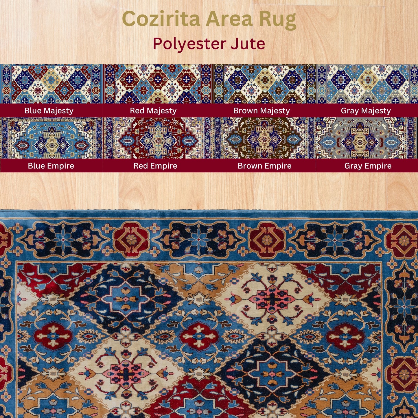 CoziRita Area Rugs for Living Room Carpet - Vintage Rug, Mid Century Modern Stylish Home Decor Indoor Medium Pile Rugs for Bedroom, Dining, Kitchen - Pet Friendly, Easy-Care - Blue Majesty