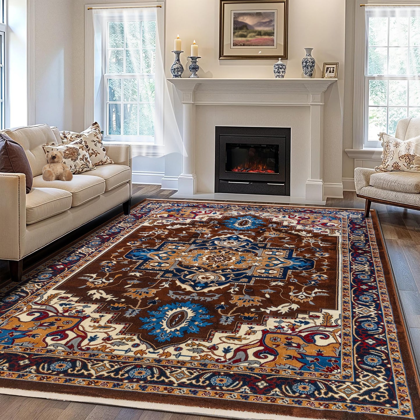 CoziRita Area Rugs for Living Room Carpet - Vintage Rug, Mid Century Modern Stylish Home Decor Indoor Medium Pile Rugs for Bedroom, Dining, Kitchen - Pet Friendly, Easy-Care - Brown Empire