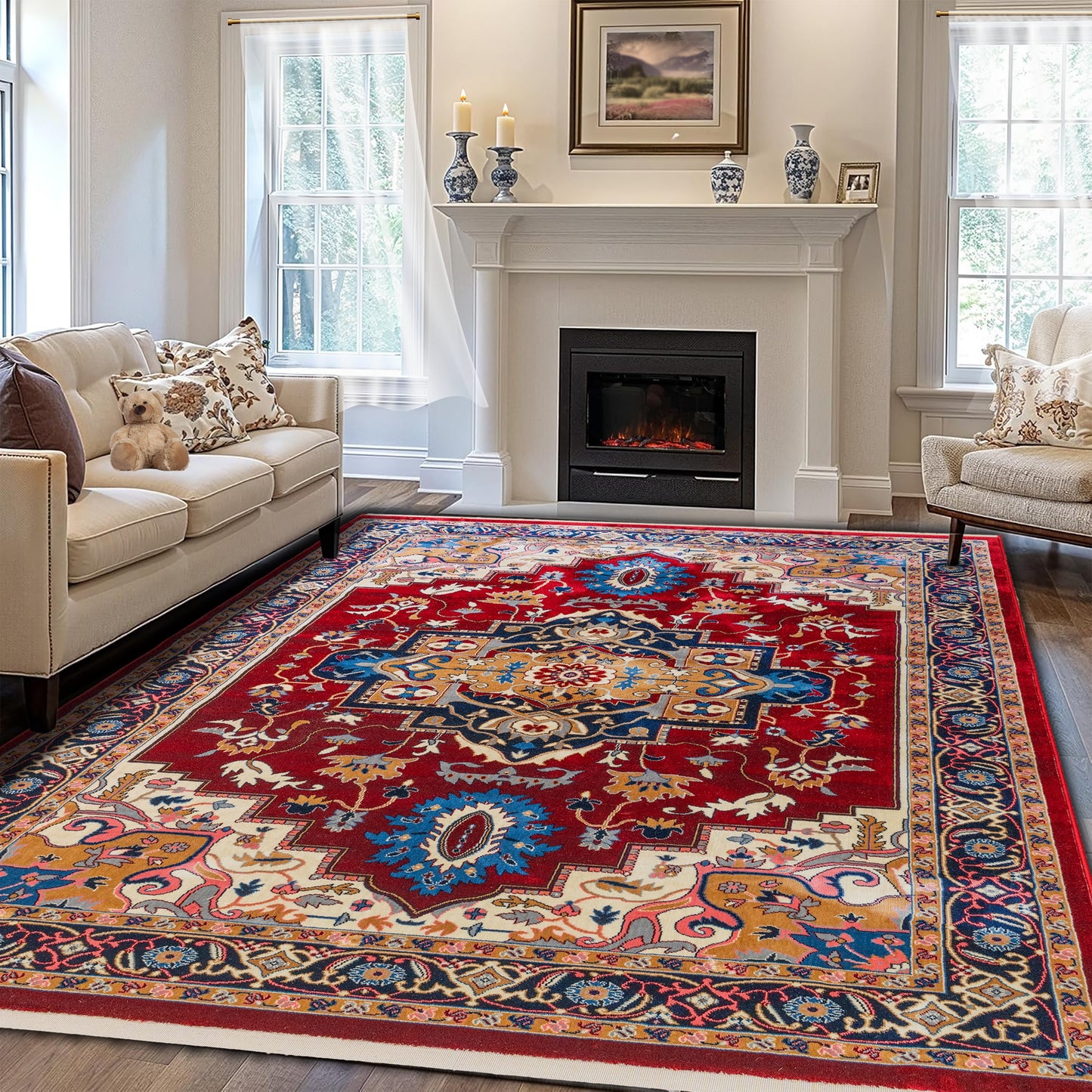 CoziRita Area Rugs for Living Room Carpet - Modern Abstract Rug for Dining Room, Carpet for Bedroom, Office - Non-Shedding Medium Pile Rugs for High Traffic Areas - Jute Backing - Red Empire