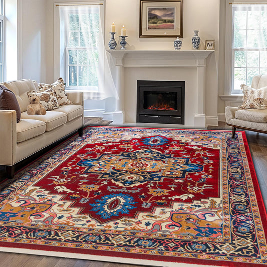 CoziRita Area Rugs for Living Room Carpet - Modern Abstract Rug for Dining Room, Carpet for Bedroom, Office - Non-Shedding Medium Pile Rugs for High Traffic Areas - Jute Backing - Red Empire