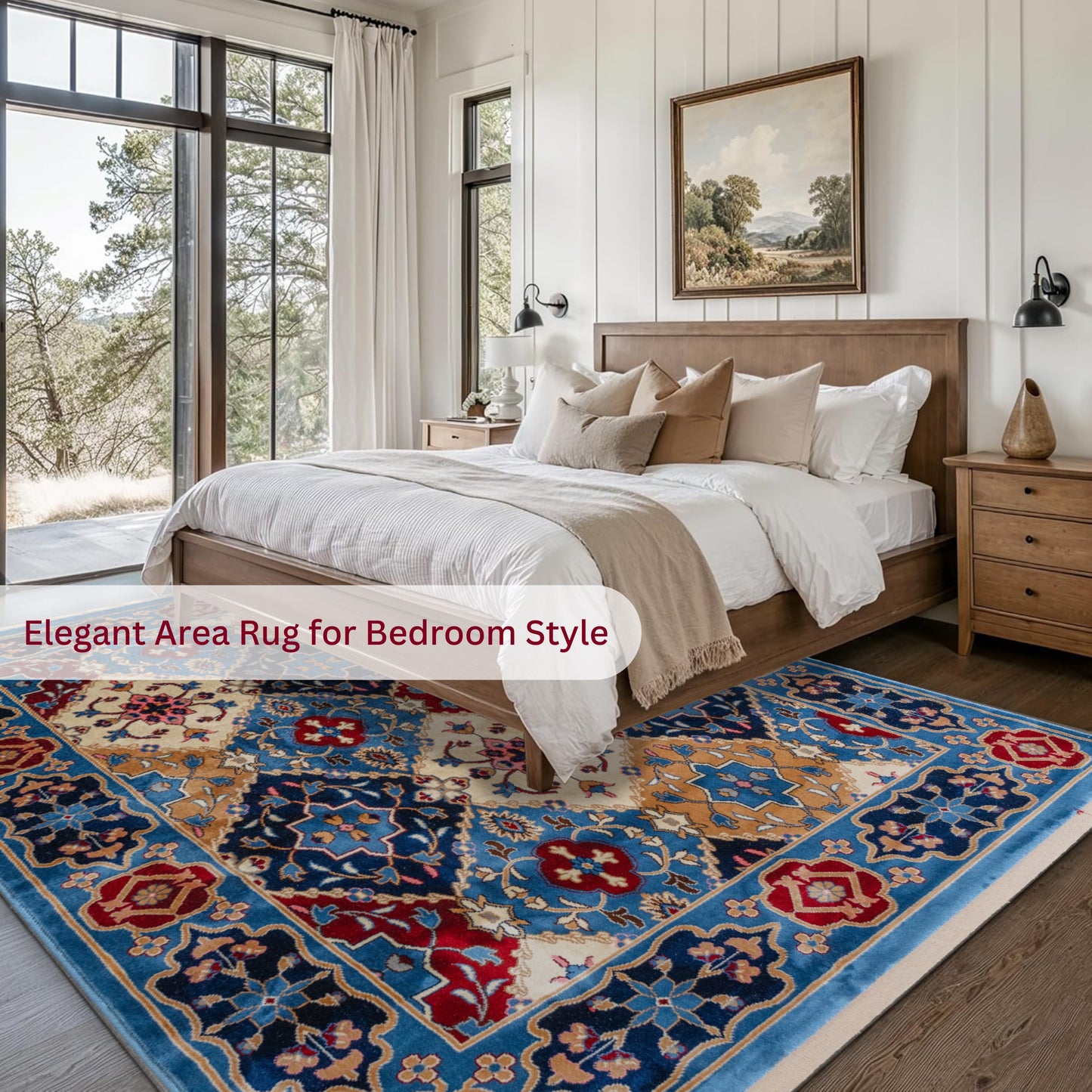 CoziRita Area Rugs for Living Room Carpet - Vintage Rug, Mid Century Modern Stylish Home Decor Indoor Medium Pile Rugs for Bedroom, Dining, Kitchen - Pet Friendly, Easy-Care - Blue Majesty