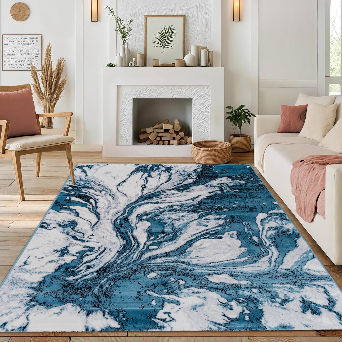 CoziRita Area Rugs for Living Room Carpet - Modern Abstract Rug for Dining Room, Carpet for Bedroom, Office - Non-Shedding Medium Pile Rugs for High Traffic Areas - Jute Backing - Blue Stormy