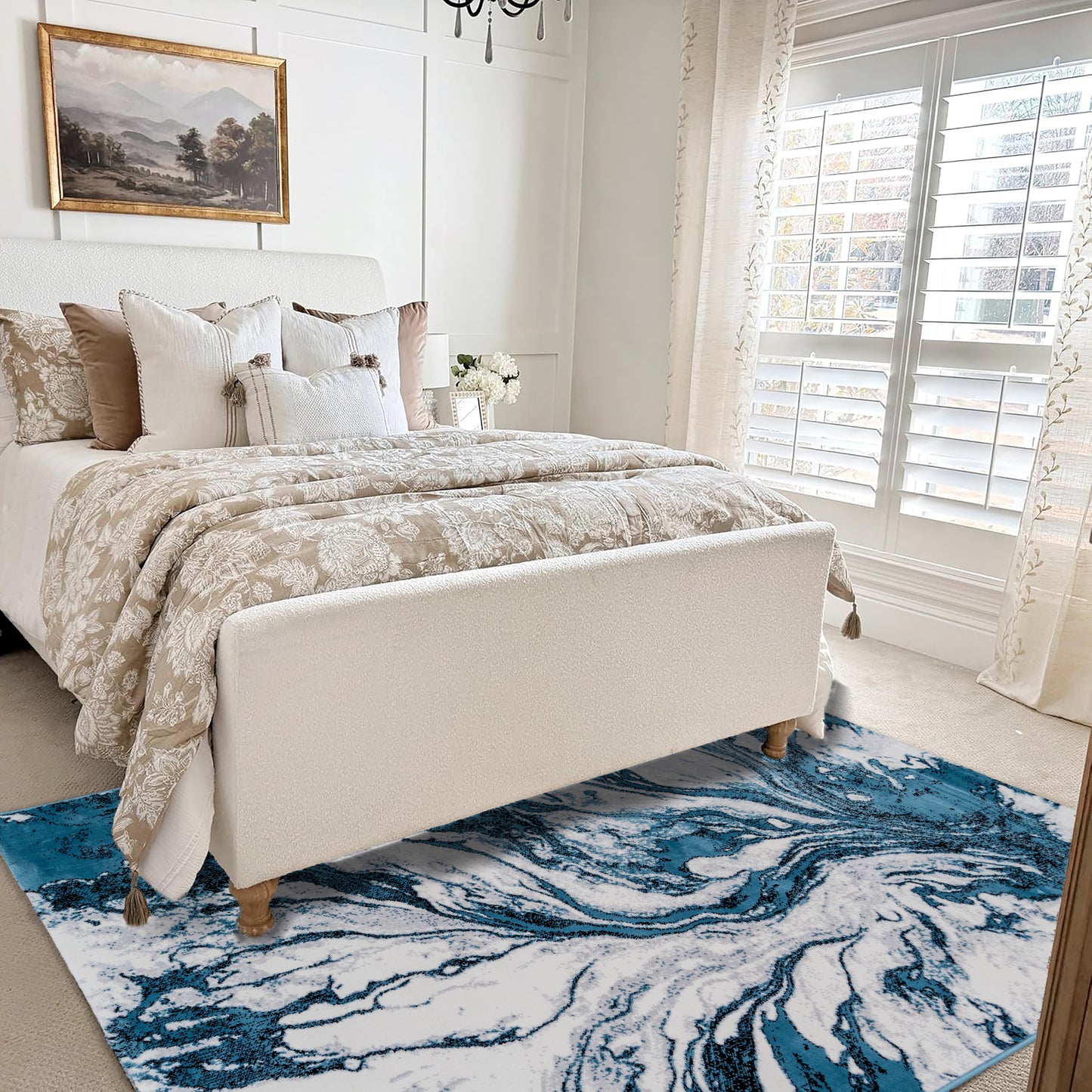CoziRita Area Rugs for Living Room Carpet - Modern Abstract Rug for Dining Room, Carpet for Bedroom, Office - Non-Shedding Medium Pile Rugs for High Traffic Areas - Jute Backing - Blue Stormy
