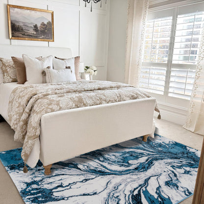 CoziRita Area Rugs for Living Room Carpet - Modern Abstract Rug for Dining Room, Carpet for Bedroom, Office - Non-Shedding Medium Pile Rugs for High Traffic Areas - Jute Backing - Blue Stormy