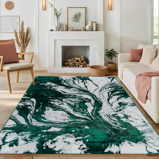 CoziRita Area Rugs for Living Room Carpet - Modern Abstract Rug for Dining Room, Carpet for Bedroom, Office - Non-Shedding Medium Pile Rugs for High Traffic Areas - Jute Backing - Green Stormy