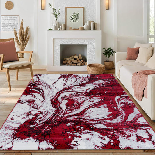 CoziRita Area Rugs for Living Room Carpet - Modern Abstract Rug for Dining Room, Carpet for Bedroom, Office - Non-Shedding Medium Pile Rugs for High Traffic Areas - Jute Backing - Red Stormy
